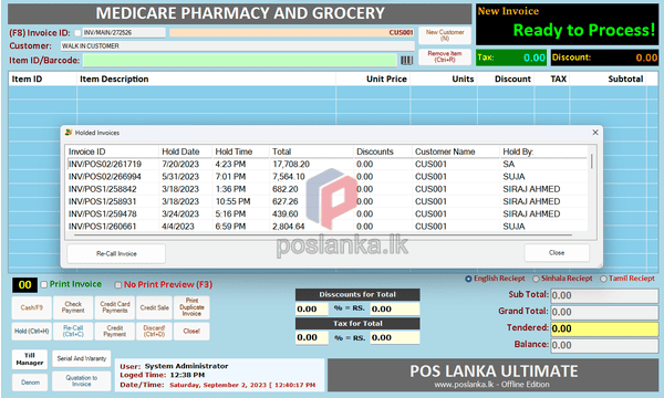 Hold Invoice Recall